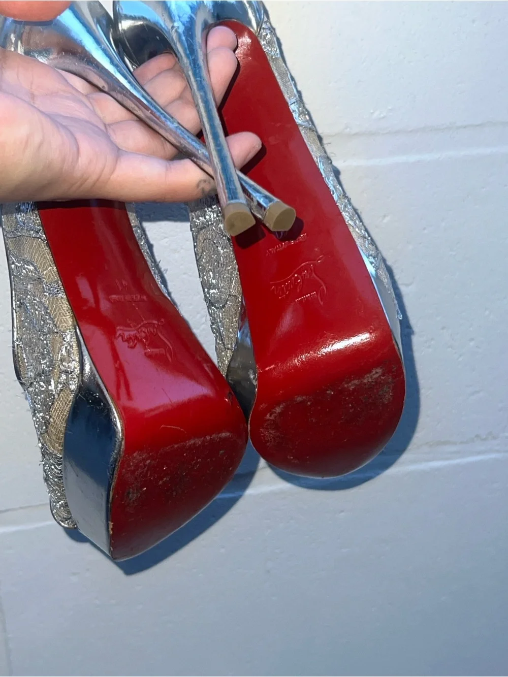 Christian Louboutin  Rete Dentelle Lurex Very Lace 120 Pumps Size 41 Silver.